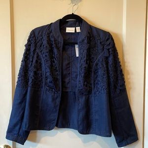 Chico’s NWT Navy Linen/Lace Overlay Jacket